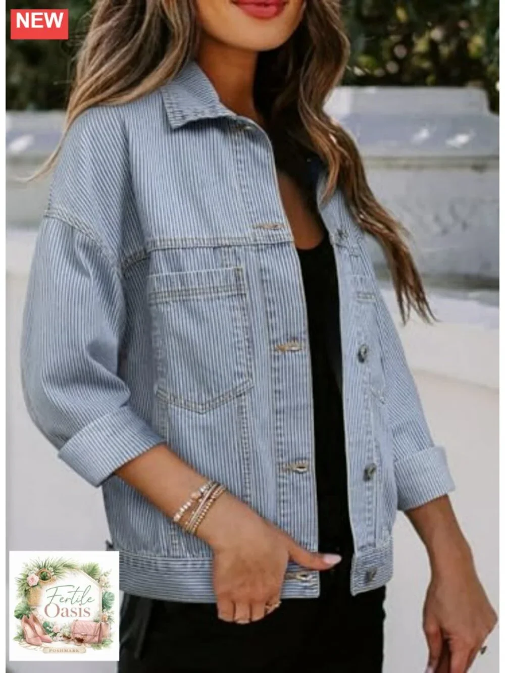 Women's Oversized Denim Jacket Long Sleeve Button Front Patch Pocket Coat